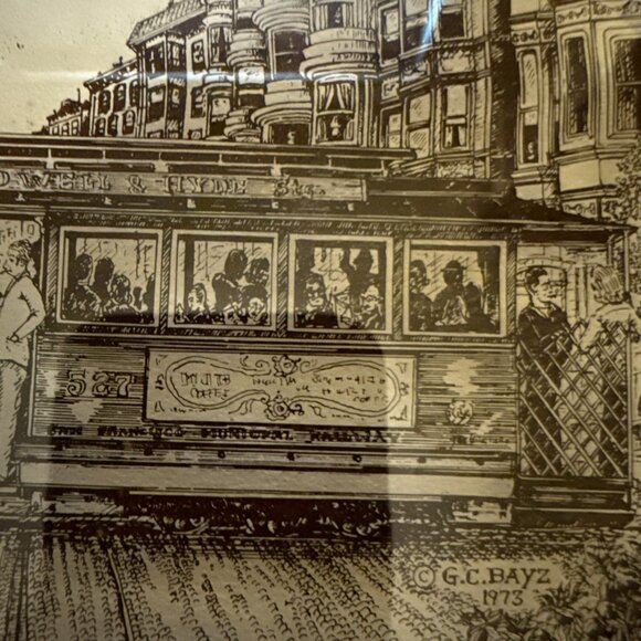Hyde Street Cable Car San Francisco 3D Vintage Framed Floating Drawing G C Bay - Picture 9 of 16